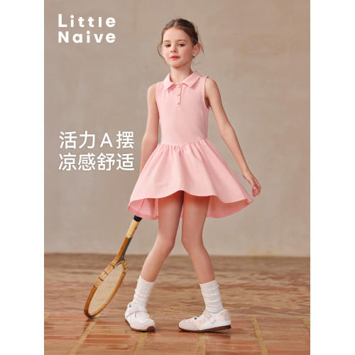 Little Naive女童polo運動連衣裙夏季涼感無袖裙子兒童學院連衣裙