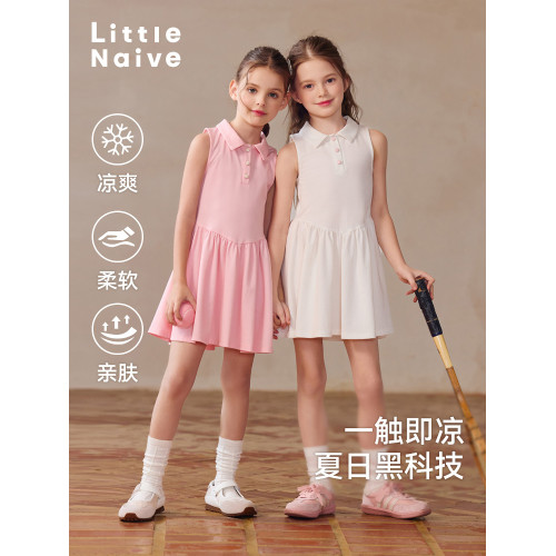 Little Naive女童polo運動連衣裙夏季涼感無袖裙子兒童學院連衣裙