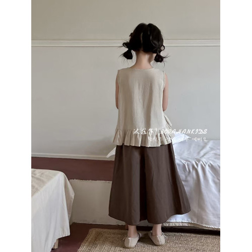 波拉韓女童無袖襯衫夏季外穿背心2025新款小衫兒童法式娃娃衫上衣