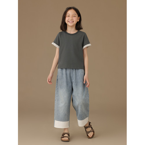 哈齒童裝兒童深灰短袖上衣夏季薄款百搭寬松圓領T恤女童夏裝洋氣