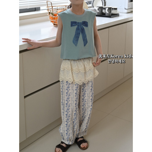 女童蕾絲褲子2025新款洋氣兒童夏季薄款蘿蔔褲女孩休閒屁簾小花褲
