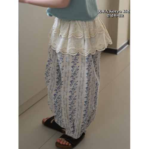 女童蕾絲褲子2025新款洋氣兒童夏季薄款蘿蔔褲女孩休閒屁簾小花褲