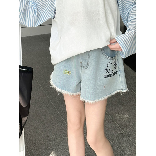 女童夏裝KT貓牛仔短褲2025新款洋氣大童薄款兒童夏季網紅炸街褲子