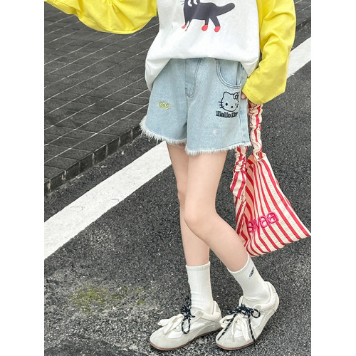 女童夏裝KT貓牛仔短褲2025新款洋氣大童薄款兒童夏季網紅炸街褲子