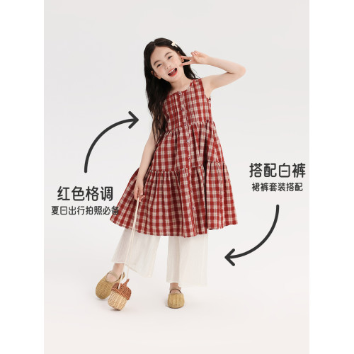 布丁哈魯童裝夏裝女童洋氣裙子2025夏季新款兒童復古文藝風連衣裙