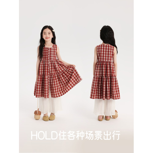 布丁哈魯童裝夏裝女童洋氣裙子2025夏季新款兒童復古文藝風連衣裙