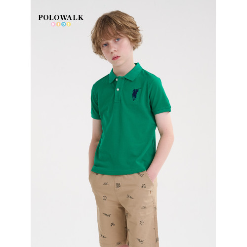 POLOWALK童裝新品夏季短袖翻領polo衫T恤男童上衣親膚透氣休閒