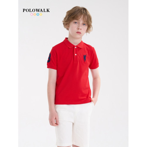 POLOWALK童裝新品夏季短袖翻領polo衫T恤男童上衣親膚透氣休閒