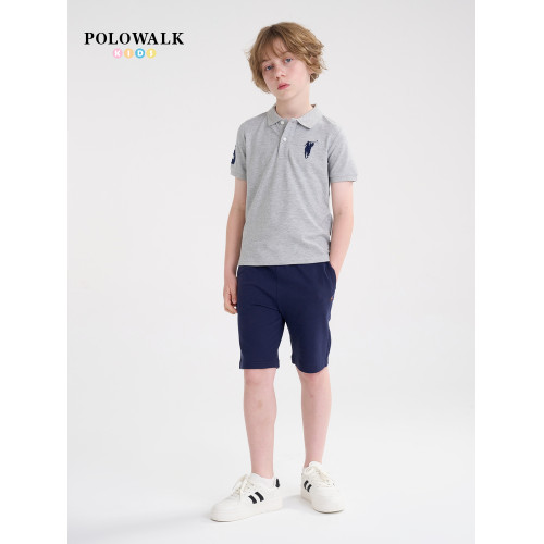 POLOWALK童裝新品夏季短袖翻領polo衫T恤男童上衣親膚透氣休閒