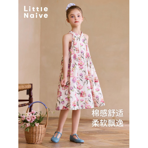 Little Naive兒童旗袍裙夏季新款田園甜美碎花裙子女童純棉連衣裙
