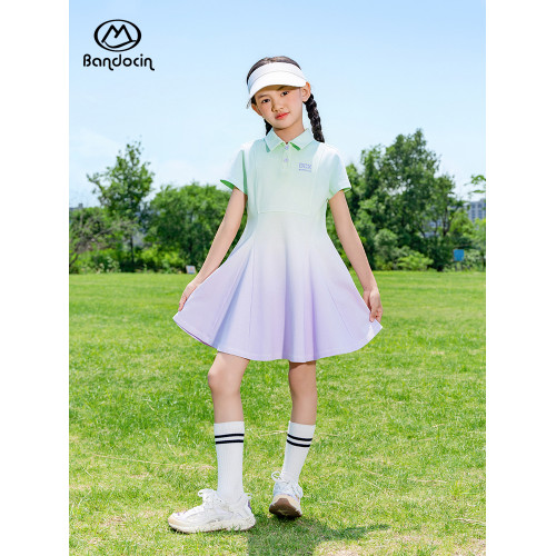 半度閒女童夏季polo短裙洋氣薄款2025新款兒童夏裝運動短袖連衣裙
