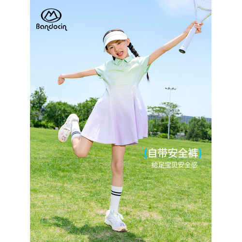 半度閒女童夏季polo短裙洋氣薄款2025新款兒童夏裝運動短袖連衣裙