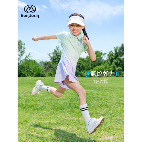 半度閒女童夏季polo短裙洋氣薄款2025新款兒童夏裝運動短袖連衣裙