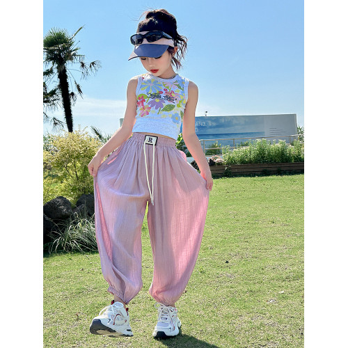 女童冰絲防蚊褲2025新款兒童休閒寬松燈籠褲夏季輕薄束腳速乾褲子