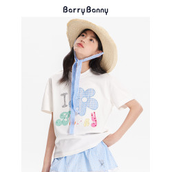 BarryBanny女童太陽花短袖T恤2025夏季新款兒童圓領百搭寬松上衣