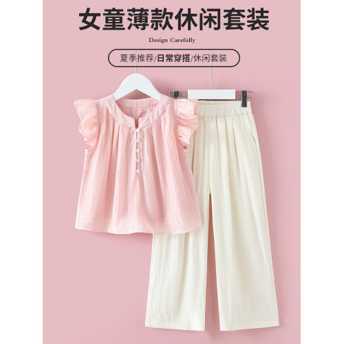 女童無袖娃娃衫夏季薄款2025新款女孩t恤夏季兒童裝女孩休閒上衣