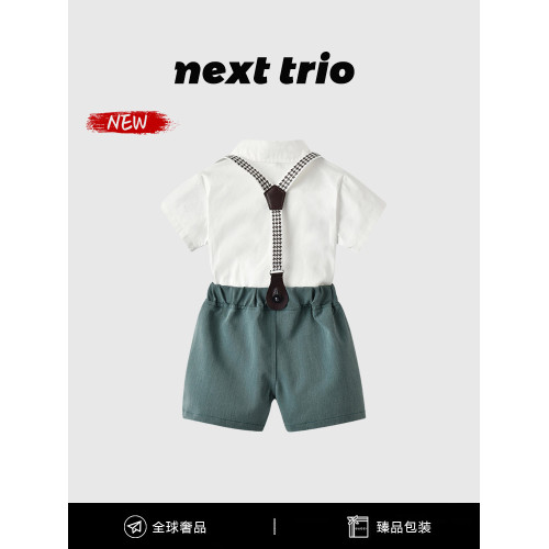 Next trio男童套裝夏2025新款背帶褲白襯衫短袖衣服周嵗男寶禮服