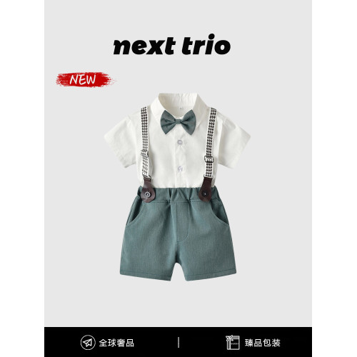 Next trio男童套裝夏2025新款背帶褲白襯衫短袖衣服周嵗男寶禮服
