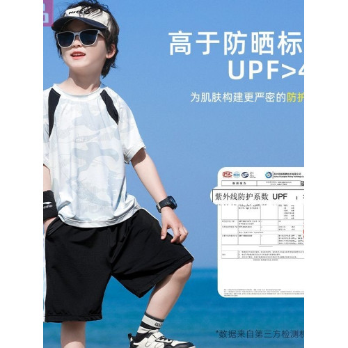 安哼安哼新款男童長褲迷彩夏裝兒童防曬冰絲運動夏季薄款透氣高彈