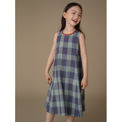 哈齒童裝夏季兒童連衣裙中大童韓版格子長裙女童背心裙簡約高級感