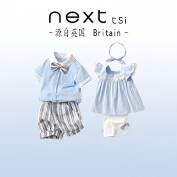 next tsi兒童姐弟裝夏季套裝龍鳳胎甜美襯衫五分褲男童紳士兩件套