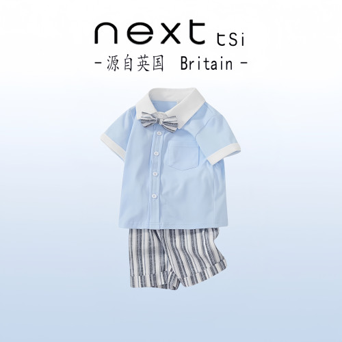 next tsi兒童姐弟裝夏季套裝龍鳳胎甜美襯衫五分褲男童紳士兩件套