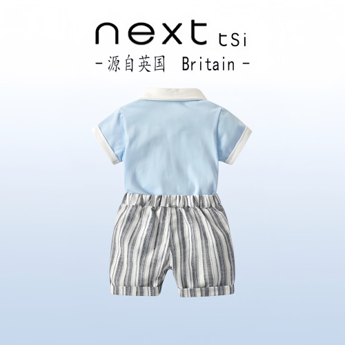 next tsi兒童姐弟裝夏季套裝龍鳳胎甜美襯衫五分褲男童紳士兩件套