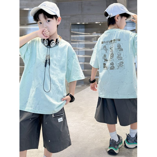 安哼安哼男童夏季套裝2025新款兒童裝夏裝潮帥氣時髦男孩短袖運動