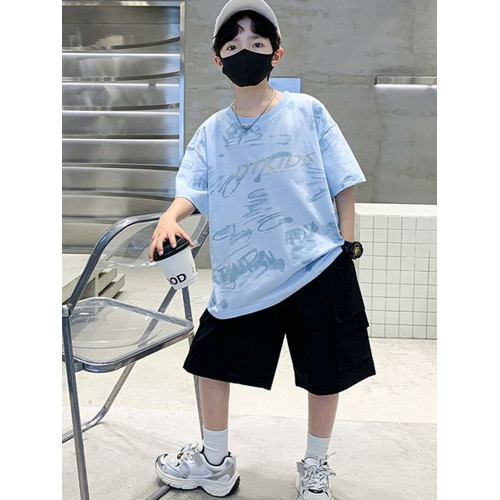 安哼安哼男童夏裝套裝2025新款男孩中大童兒童帥氣中大短袖夏季兩
