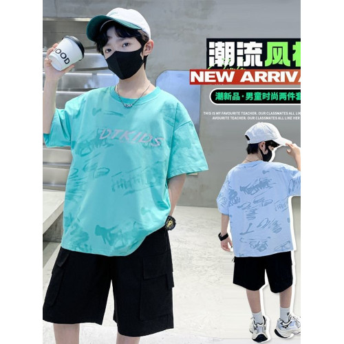 安哼安哼男童夏裝套裝2025新款男孩中大童兒童帥氣中大短袖夏季兩