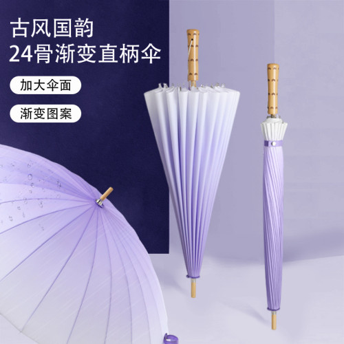 24骨古風漸變色雨繖流蘇長柄繖女加大加厚加固國風直桿繖復古男士