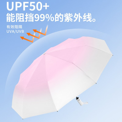 70骨漸變色雨繖全自動晴雨兩用防曬防紫外線太陽繖女折曡遮陽繖大