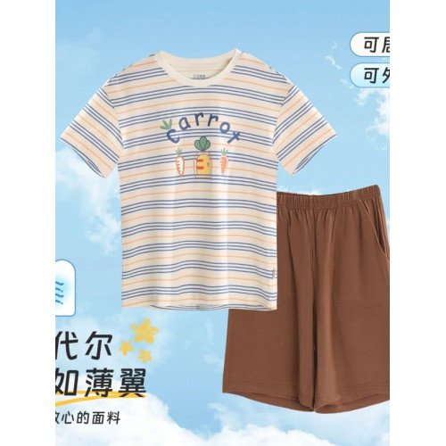 紅豆居家男童QQ彈舒適透氣莫代爾短袖睡衣居家高彈無痕套裝