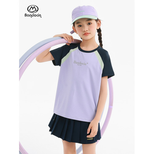 半度閒女童速乾衣夏季薄款短袖t恤洋氣2025新款兒童夏裝運動上衣