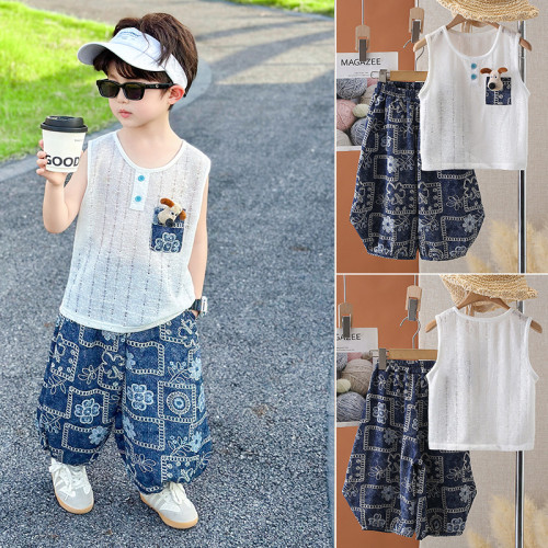 兒童夏天衣服潮童韓版時尚小男孩無袖背心兩件套男童夏裝薄款衣服