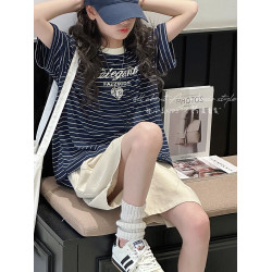 孫小美kids 韓系女童短袖T恤2025新款夏裝兒童條紋上衣女大童衣服