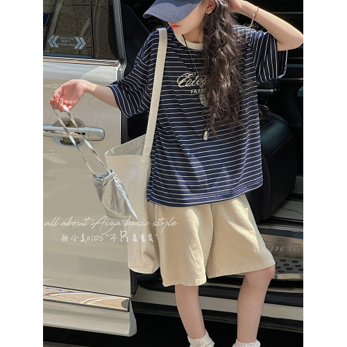 孫小美kids 韓系女童短袖T恤2025新款夏裝兒童條紋上衣女大童衣服