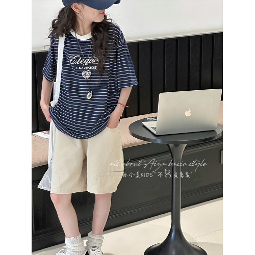 孫小美kids 韓系女童短袖T恤2025新款夏裝兒童條紋上衣女大童衣服