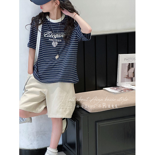 孫小美kids 韓系女童短袖T恤2025新款夏裝兒童條紋上衣女大童衣服