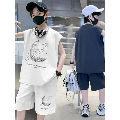 安哼安哼男童夏裝套裝寬松新款兒童無袖背心運動痞帥炸街衣服酷帥