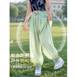 女童褲子夏季薄款2025新款冰絲防蚊褲中大童寬松女孩速乾休閒長褲