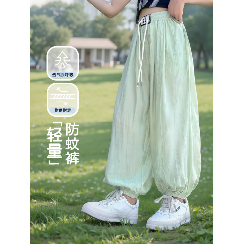 女童褲子夏季薄款2025新款冰絲防蚊褲中大童寬松女孩速乾休閒長褲
