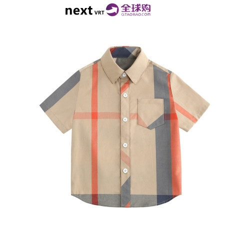 NEXT VRT男童襯衫2025夏新款翻領短袖格子衫純棉襯衣兒童上衣服