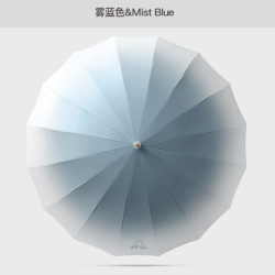 新款新品黑膠16K自動直桿漸變色雨繖皮彎柄繖加印廣告繖