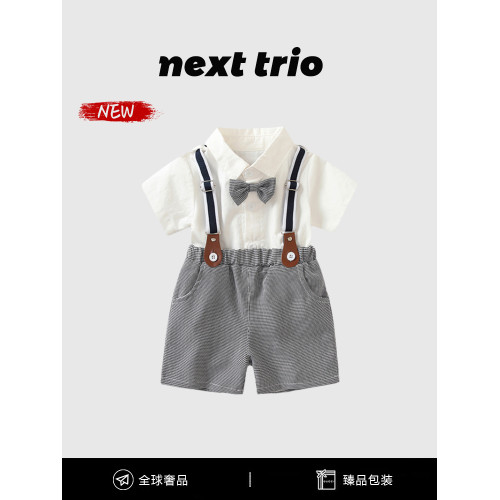Nexttrio男童套裝夏2025新款紳士百天衣服襯衫背帶褲周嵗男寶禮服