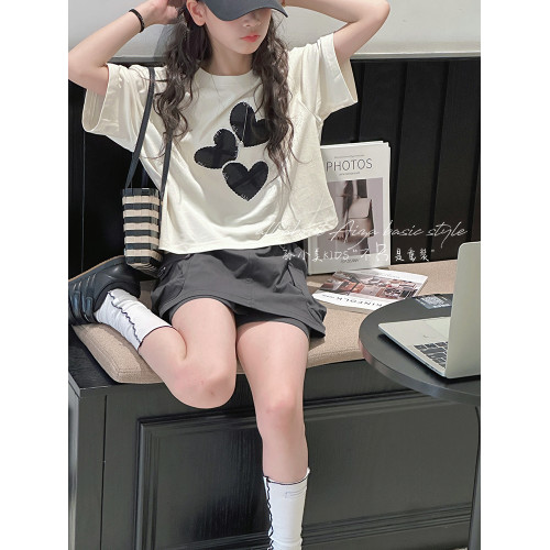 孫小美kids 韓系拼色女童短袖T恤2025新款夏裝兒童百搭短款上衣潮