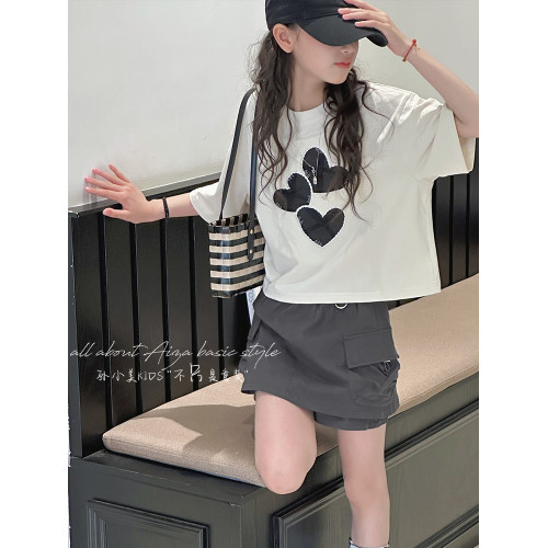 孫小美kids 韓系拼色女童短袖T恤2025新款夏裝兒童百搭短款上衣潮