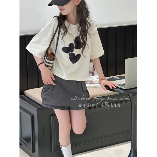 孫小美kids 韓系拼色女童短袖T恤2025新款夏裝兒童百搭短款上衣潮