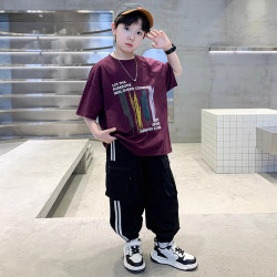 巴拉新品男童夏裝套裝洋氣中大兒童夏季時髦短袖長褲男孩衣服潮酷