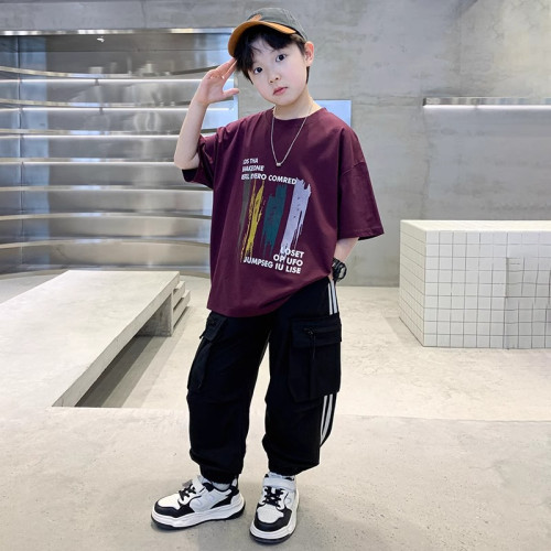 巴拉新品男童夏裝套裝洋氣中大兒童夏季時髦短袖長褲男孩衣服潮酷